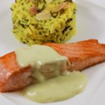 Lachs mit Wasabisauce und Zitronen Wildreis