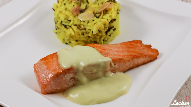 Lachs mit Wasabisauce und Zitronen Wildreis