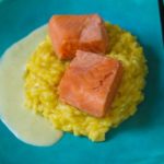 Sous Vide Ōra King Lachs mit Orangen-Safran-Risotto und Wasabisauce