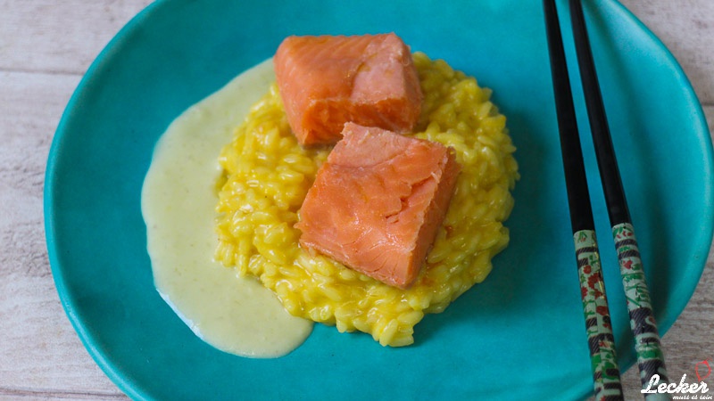 Sous Vide Ōra King Lachs mit Orangen-Safran-Risotto und Wasabisauce