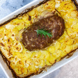 Hackbraten mit Kartoffeln in Sahne