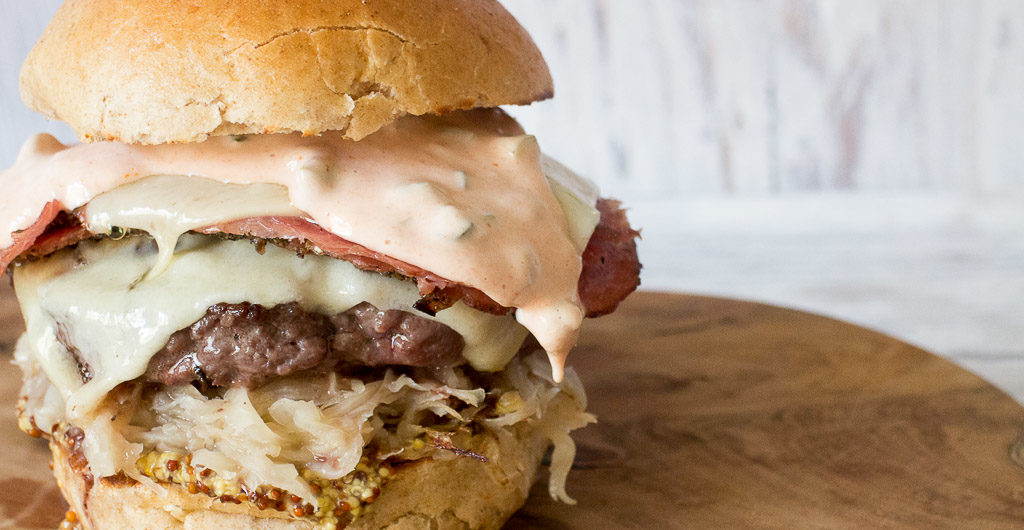 Double-Cheese Reuben-Burger