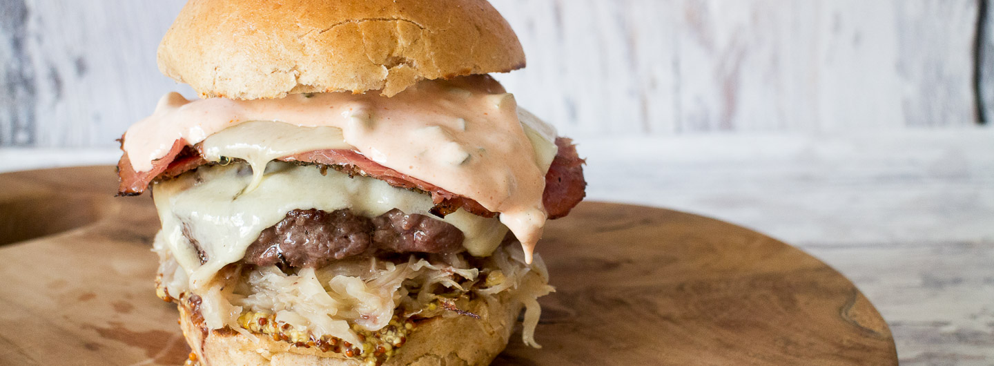 Double-Cheese Reuben-Burger