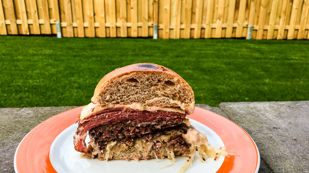 Double-Cheese Reuben-Burger