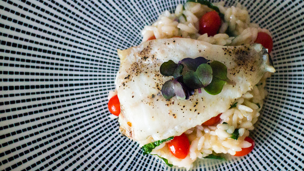 Steinbuttfilet mit Tomaten Basilikum Risotto